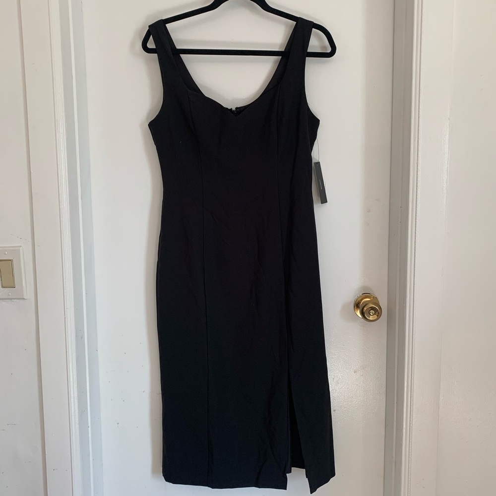 Lulus Little Black Midi Dress with Slit - Picture 1 of 5